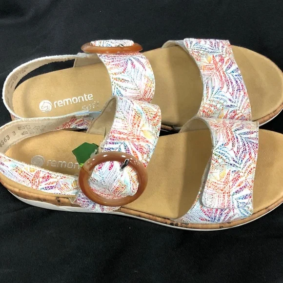 Remonte Soft WomenWhite Multicolor Slingback Sandal w/Amber Buckle Sz 42-43 - Picture 3 of 12